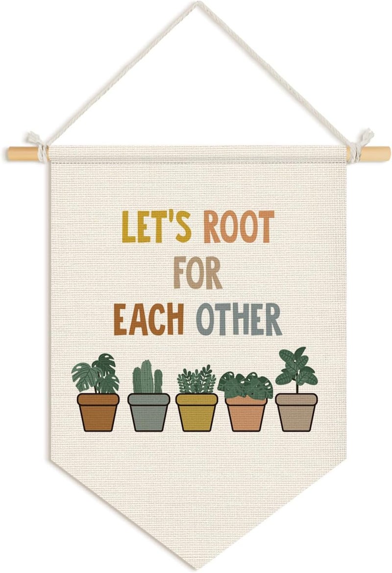 Wheatwin Boho Classroom Decor, Let's Root for Each Other Motivational Plant Classroom Wall Hanging Pennant Flag Banner, Plant Themed Wall Decor for Kids Toddler Room Bedroom Homeschool 15x11 Inch - Image 1